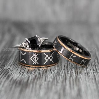 Vikings Rings, Vikings Runes Wedding Bands, Runes Wedding Rings, Couple Rings, Nordic Runes Ring, Vikings Wedding