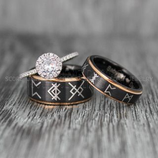 Vikings Rings, Vikings Runes Wedding Bands, Runes Wedding Rings, Couple Rings, Nordic Runes Ring, Vikings Wedding