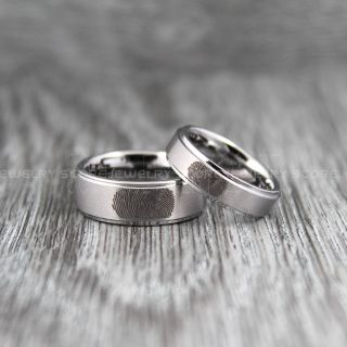 2 Piece Couple Set Custom Fingerprint Rings, Fingerprint Wedding Rings, Fingerprint Wedding Bands, Silver Wedding Bands, Silver Wedding Rings, Silver Tungsten Rings