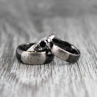 3 Piece Couple Set Wedding Rings, Black Wedding Bands, Black Tungsten Bands, Black Wedding Rings, Black Tungsten Wedding Rings