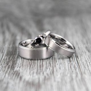 3 Piece Couple Set Wedding Rings, Silver Wedding Bands, Silver Tungsten Bands, Silver Wedding Rings, Silver Tungsten Wedding Rings