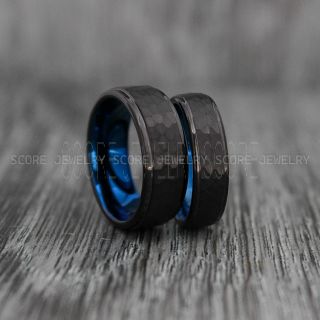 Hammered Rings, Hammered Wedding Rings, Couple Rings, Hammered Wedding Band, Black Wedding Ring, Black Wedding Band