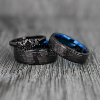 Hammered Rings, Hammered Wedding Rings, Couple Rings, Hammered Wedding Band, Black Wedding Ring, Black Wedding Band