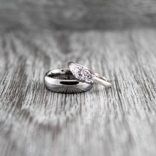 2 Piece Couple Wedding Rings, Silver Wedding Bands, Silver Tungsten Rings, Silver Tungsten Wedding Bands