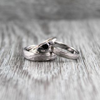 Hammered Rings, Silver Wedding Bands, 3 Piece Couple Set Silver Hammered Tungsten Bands, Silver Wedding Rings, Silver Tungsten Wedding Rings