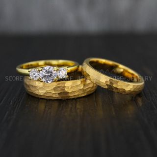 Hammered Rings, Couple Wedding Rings, Yellow Gold Wedding Bands, Yellow Gold Wedding Rings, Yellow  Gold Wedding Rings, Yellow Gold Couple Wedding Band