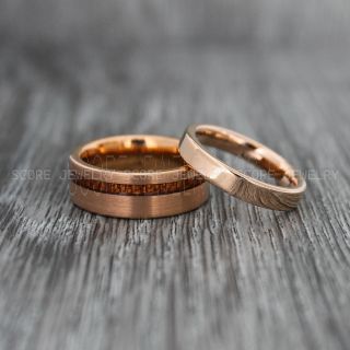 Wood Rings, Wood Wedding Rings, Wood Wedding Bands, Rose Gold Tungsten Rings, Wood Jewelry