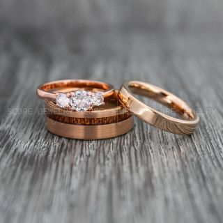 Wood Rings, Wood Wedding Rings, Wood Wedding Bands, Rose Gold Tungsten Rings, Wood Jewelry
