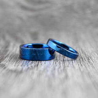 Blue Wedding Bands, Blue Tungsten Rings, Blue Tungsten Wedding Bands