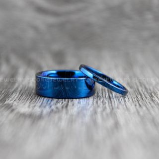 Blue Wedding Bands, Blue Tungsten Rings, Blue Tungsten Wedding Bands