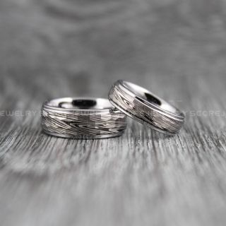 Damascus Steel Rings, Damascus Steel Pattern Wedding Bands, Hammered Tungsten Rings, Hammered Wedding Bands, Hammered Wedding Rings