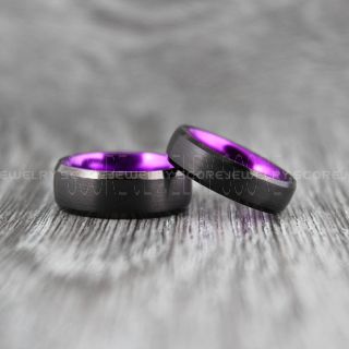 Black Wedding Bands with Purple Interior, Black Tungsten Rings, Black Tungsten Wedding Bands