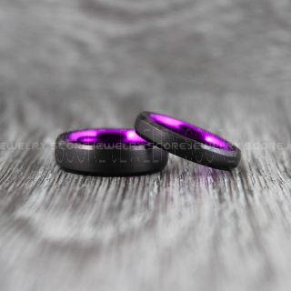 Black Wedding Bands with Purple Interior, Black Tungsten Rings, Black Tungsten Wedding Bands
