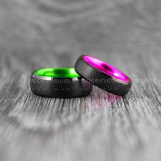 Black Wedding Bands with Purple Interior, Black Tungsten Rings, Black Tungsten Wedding Bands