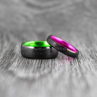 Black Wedding Bands with Purple Interior, Black Tungsten Rings, Black Tungsten Wedding Bands