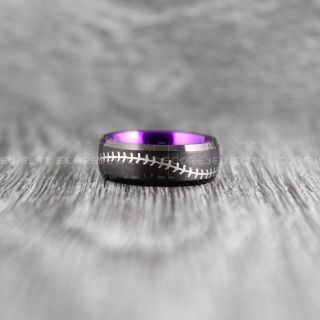Baseball Ring, Baseball Jewelry, Purple Baseball Ring, Purple Tungsten Ring