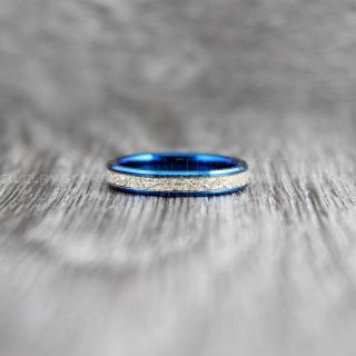 Meteorite Ring, Blue Tungsten Band with Meteorite Inlay, Meteorite Wedding Band, Meteorite Wedding Ring, Blue Tungsten Ring