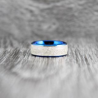 Meteorite Ring, Blue Tungsten Band with Meteorite Inlay, Meteorite Wedding Band, Meteorite Wedding Ring, Blue Tungsten Ring
