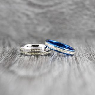 Meteorite Rings, 2 Piece Couple Set Meteorite Wedding Rings, Tungsten Rings with Meteorite Inlay