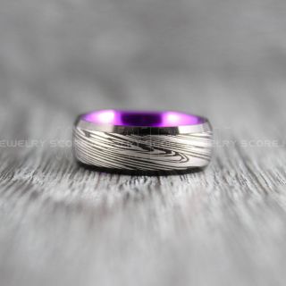 Damascus Steel Ring, Damascus Steel Pattern Wedding Band, Black Wedding Band, Black Tungsten Ring