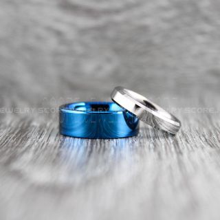 Blue Wedding Bands, Blue Tungsten Rings, Blue Tungsten Wedding Bands