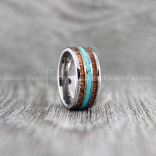 Turquoise Ring, Turquoise Wedding Band, 10mm Silver Tungsten Band with Flat Edge Turquoise Inlay 10mm Turquoise Tungsten Wedding Ring