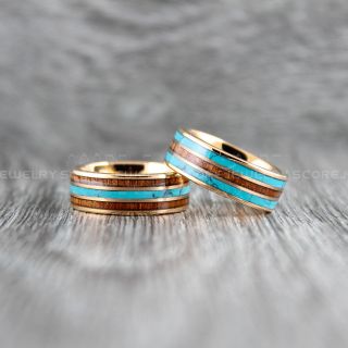 Turquoise Rings, 2 Piece Couple Set Turquoise Wedding Bands, 10mm Tungsten Bands with Flat Edge Turquoise Inlay 10mm Turquoise Tungsten Wedding Rings