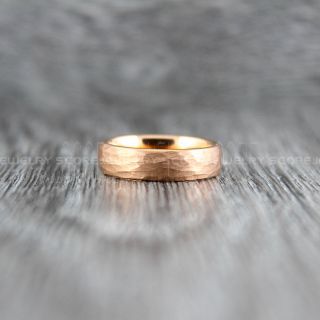 Hammered Tungsten Ring, 14K Rose Gold Tungsten Wedding Band, Hammered Wedding Band, Rose Gold Hammered Wedding Ring, Rose Gold Wedding Ring