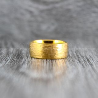 Hammered Tungsten Ring, 14K Yellow Gold Tungsten Wedding Band, Hammered Wedding Band, Yellow Gold Hammered Wedding Ring, Yellow Gold Wedding Ring