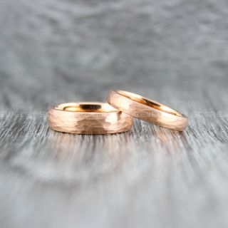 Hammered Rings, Rose Gold Wedding Bands, 2 Piece Couple Set Rose Gold Hammered Tungsten Bands, Rose Gold Wedding Rings, Rose Gold Tungsten Wedding Rings