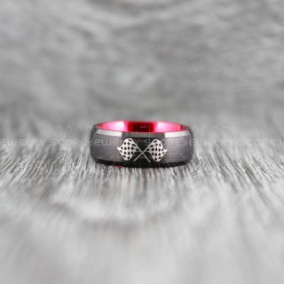 Racing Ring, Racing Flag Ring, Checkered Flag Ring, Chequered Flag Ring, Black Tungsten Ring, Auto Racing Ring, Black Wedding Band, Black Tungsten Ring