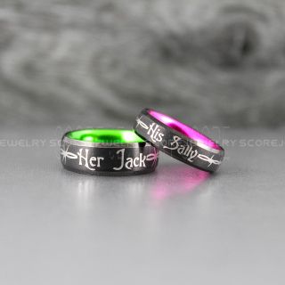Jack and Sally Rings, Black Wedding Bands, Black Tungsten Rings 