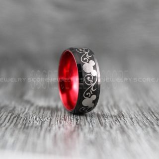 Mickey Mouse Ring Black Tungsten with Red Anodized Interior Disney Ring