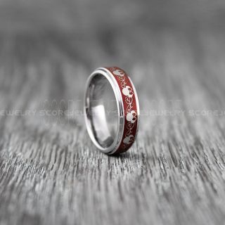 Minnie Mouse Ring, Minnie Mouse Wedding Ring, Mickey Mouse Ring, 6mm Deep Velvet Red Tungsten Ring