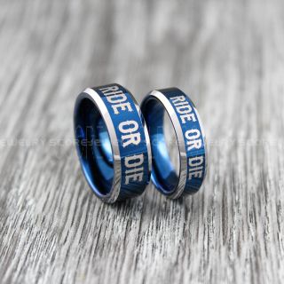 Ride Or Die Rings, Ride Or Die Wedding Rings, Ride Or Die Wedding Bands, Ride Or Die Jewelry, Blue Tungsten Wedding Ring, Blue Tungsten Rings