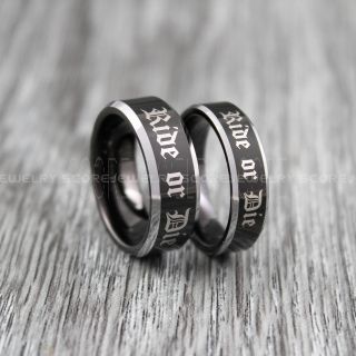 Ride Or Die Rings, Ride Or Die Wedding Rings, Ride Or Die Wedding Bands, Ride Or Die Jewelry, Black Tungsten Wedding Ring, Black Tungsten Rings