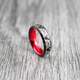 Mickey Mouse Ring Black Tungsten with Red Anodized Interior Disney Ring