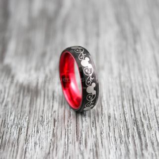 Mickey Mouse Ring Black Tungsten with Red Anodized Interior Disney Ring