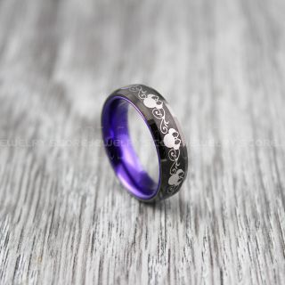 Mickey Mouse Ring, Minnie Mouse Ring, 6mm Black Tungsten Band with Purple Anodized Interior, Mickey Mouse Wedding Ring