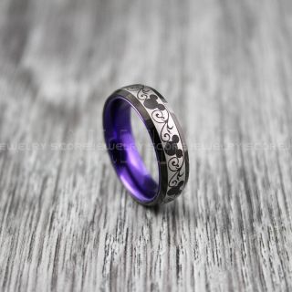 Mickey Mouse Ring, Minnie Mouse Ring, 6mm Black Tungsten Band with Purple Anodized Interior, Mickey Mouse Wedding Ring