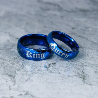 King and Queen Rings, King & Queen Rings, King Queen Wedding Ring, King Queen Wedding Bands, King Ring, Queen Ring, Matching Ring Set, 2 Piece Couple Set Blue Tungsten Rings King & Queen Ring