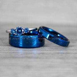 Blue Wedding Rings, Couple Rings, Blue Wedding Bands, Couple Wedding Ring, Matching Couple Rings