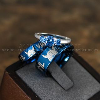 Til Valhalla Rings, Viking Rings, Runes Rings, 3 Piece Couple Set Nordic Rings, Norsemen Rings, Nordic Runes Rings, Blue Tungsten Bands