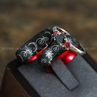 Sun and Moon Rings, Couple Rings, Sun and Moon Wedding Rings, Black Wedding Bands, Couple Jewelry