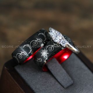Sun and Moon Rings, Couple Rings, Sun and Moon Wedding Rings, Black Wedding Bands, Couple Jewelry