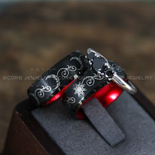 Sun and Moon Rings, Couple Rings, Sun and Moon Wedding Rings, Black Wedding Bands, Couple Jewelry