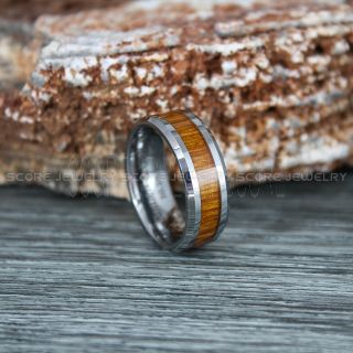 Wood Ring, Wood Wedding Ring, Wood Wedding Band, Silver Tungsten Ring, Wood Jewelry