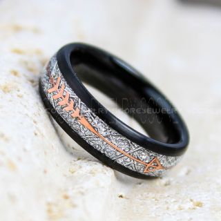 Meteorite Ring, Black Tungsten Band with Meteorite Inlay, Meteorite Wedding Band, Meteorite Wedding Ring, Black Tungsten Ring, Black Wedding Band