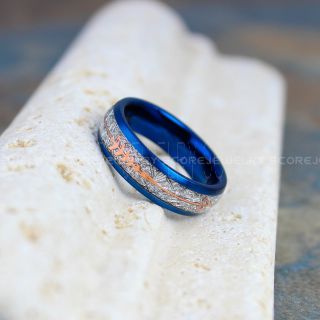 Meteorite Ring, Blue Tungsten Band with Meteorite Inlay, Meteorite Wedding Band, Meteorite Wedding Ring, Blue Tungsten Ring, Blue Wedding Band