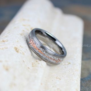 Meteorite Ring, Silver Tungsten Band with Meteorite Inlay, Meteorite Wedding Band, Meteorite Wedding Ring, Silver Tungsten Ring, Silver Wedding Band